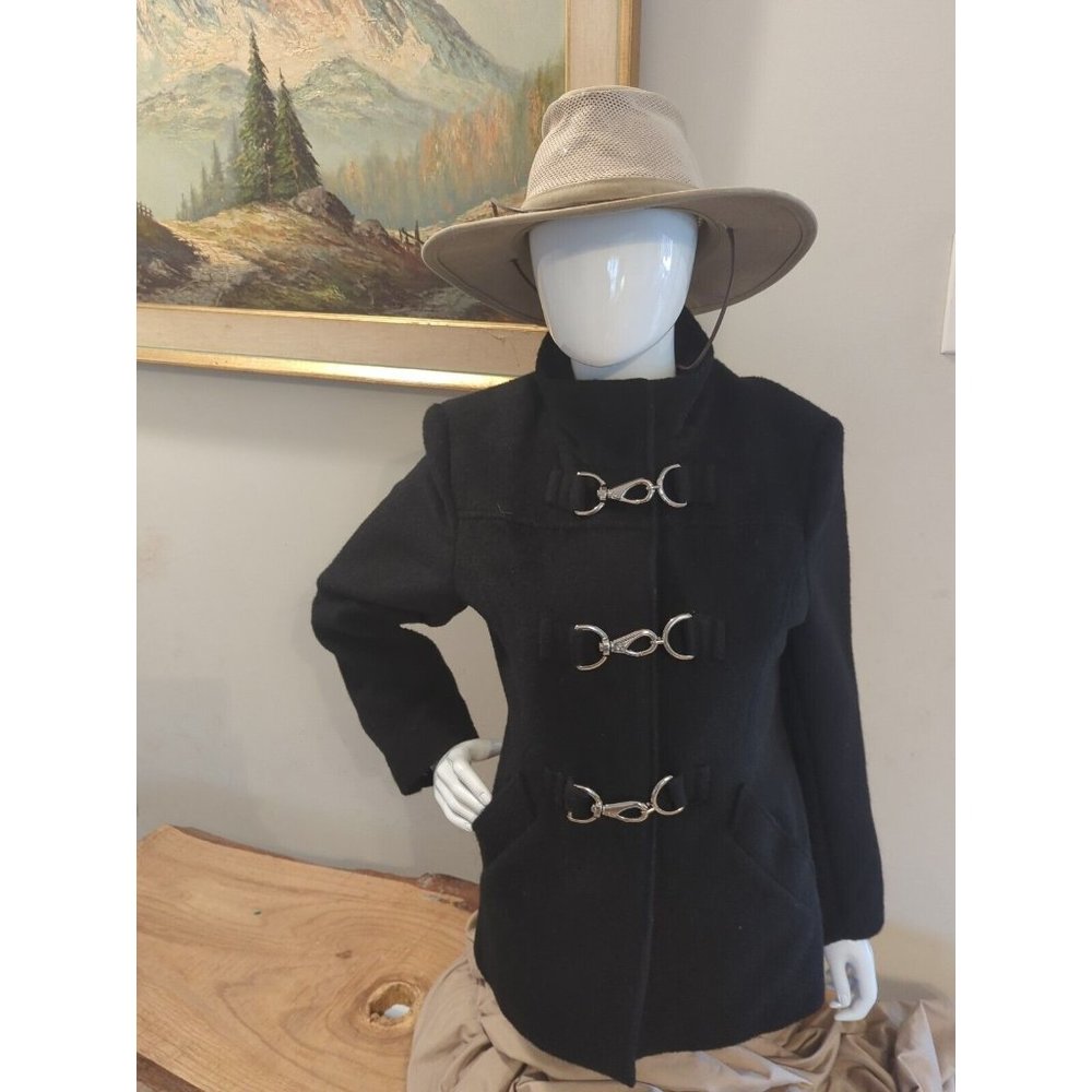 Talbots Wool Mohair Coat Womens Size 6 Black Toggle Front Button Jacket